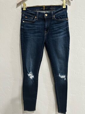 7 For All Mankind Ankle Skinny Jeans - Dark Blue with Gold Stitching